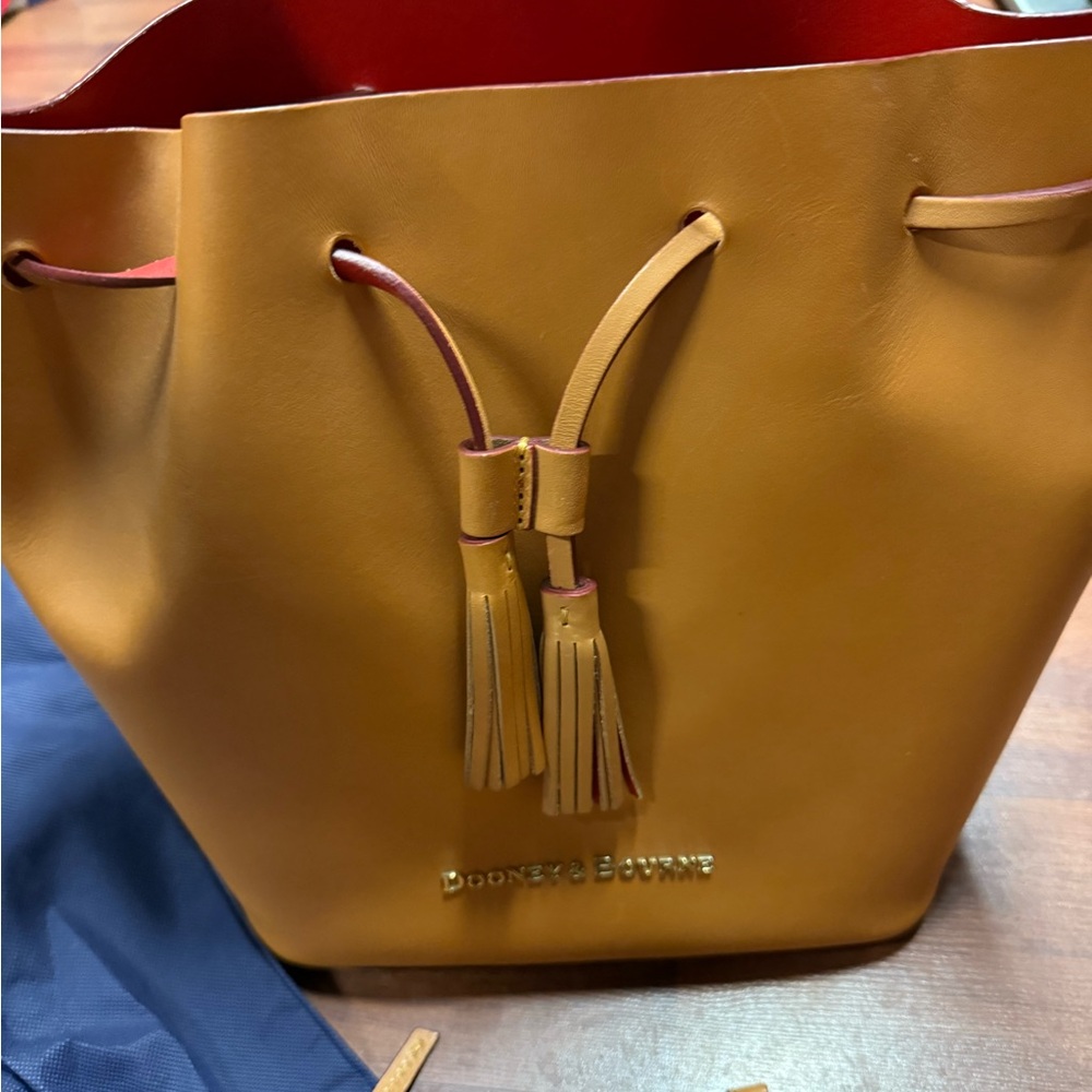 Dooney & Bourke Brown Bucket Bag with Red Interior - Picture 3 of 5